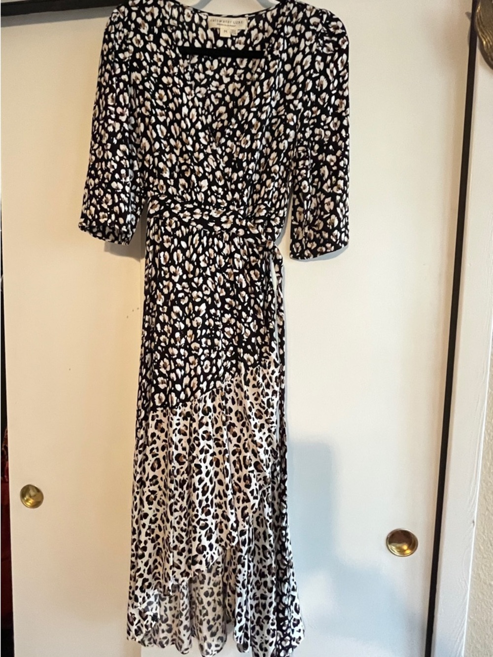 saltwater LUXE Black and Cream Leopard Wrap Maxi Dress